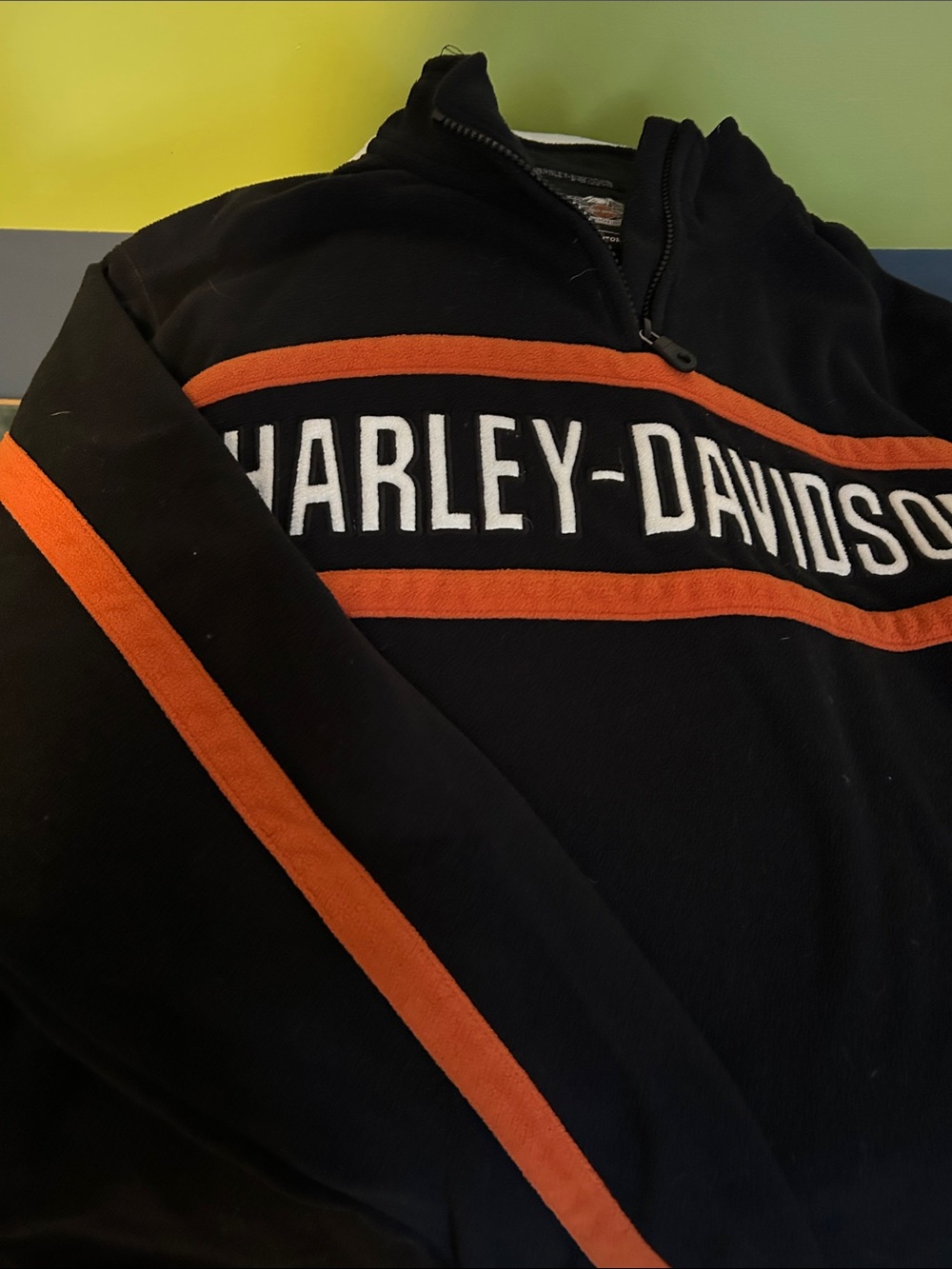 Harley-Davidson Black Sweater with Orange Stripes and Chest Logo
